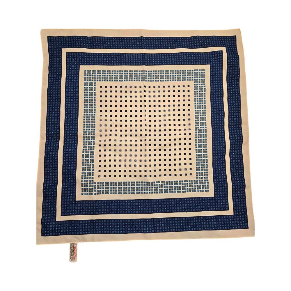 Vintage Navy Blue Cream Geometric Crêpe de Chine Square Scarf